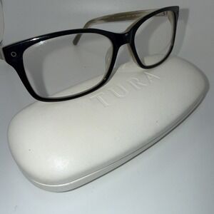 TURA Authentic Eyeglasses Frames 321 Blk Black /Cream 54-15-145 & Tura Clam Case